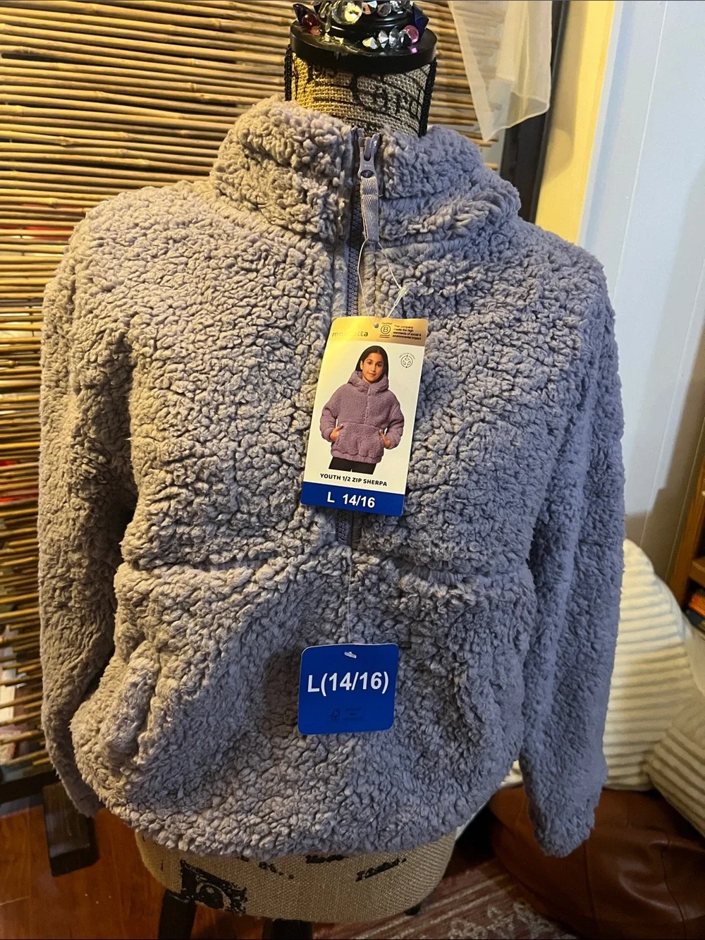 Mondetta Lavender Gray Sherpa Puffer Jacket - Kids